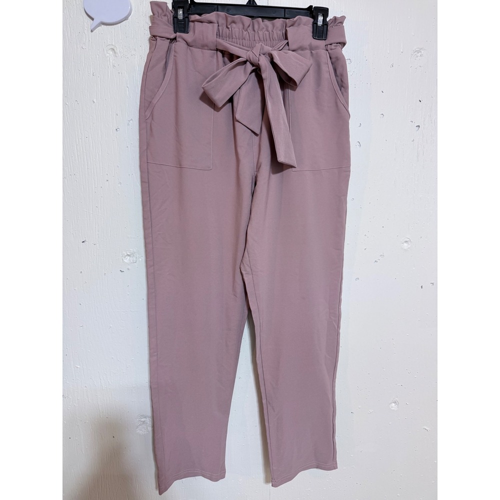Grace Karin Women Mauve Pink Paperbag Waist Tapered Tie Front Pants Size L NEW